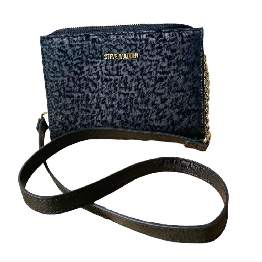 Steve Madden Bgreer Black Crosshatch Clutch Dual Unsnap Small Crossbody Purse
